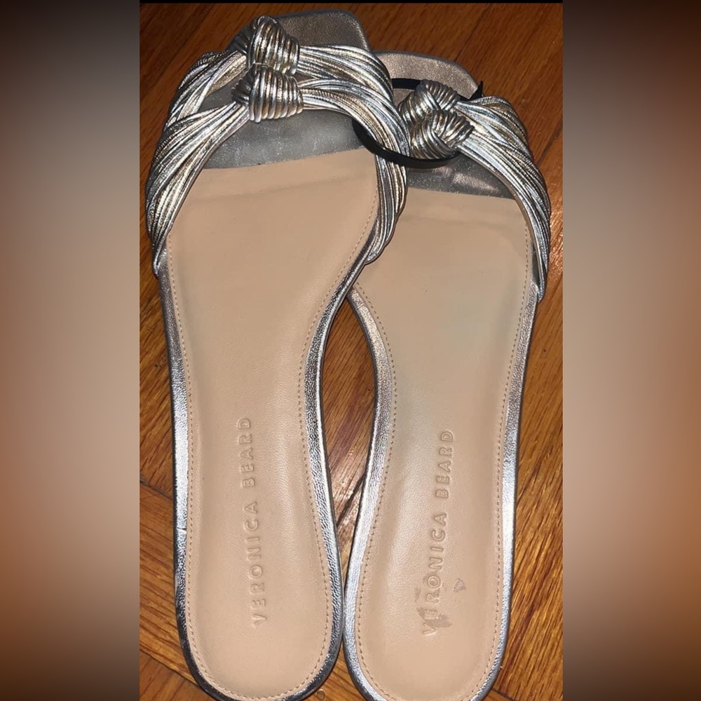 Veronica Beard Silver and Cream Flats